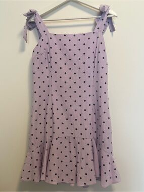 Lilac Polka Dot Tie-Shoulder Midi Dress | Retro | Ruffle Hem